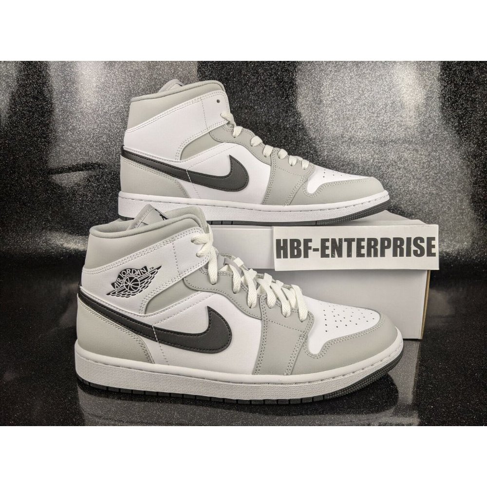 Nike Air Jordan 1 Mid Grey Fog Black White Women's Size 12 Men's Size 10.5 NIB